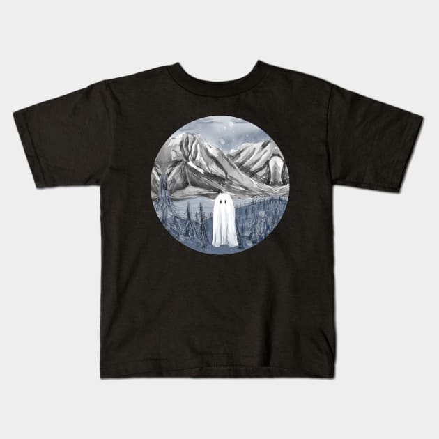 Round haunted mountain ghost Kids T-Shirt by AnnaEleCreate